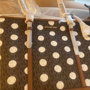 Michael Kors Brown and White Polka Dot Cap